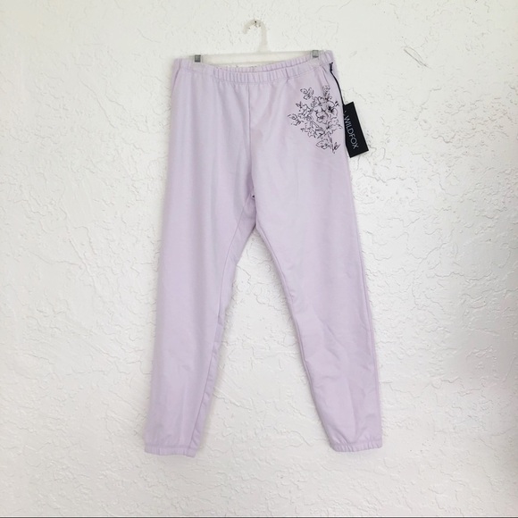 NWT Wildfox Blooms Rory Cozy Jogger Sweatpants Lilac - Picture 1 of 4